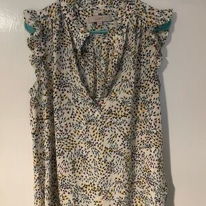 LOFT Multicolor Blouse with Elegant Ruffle Sleeves